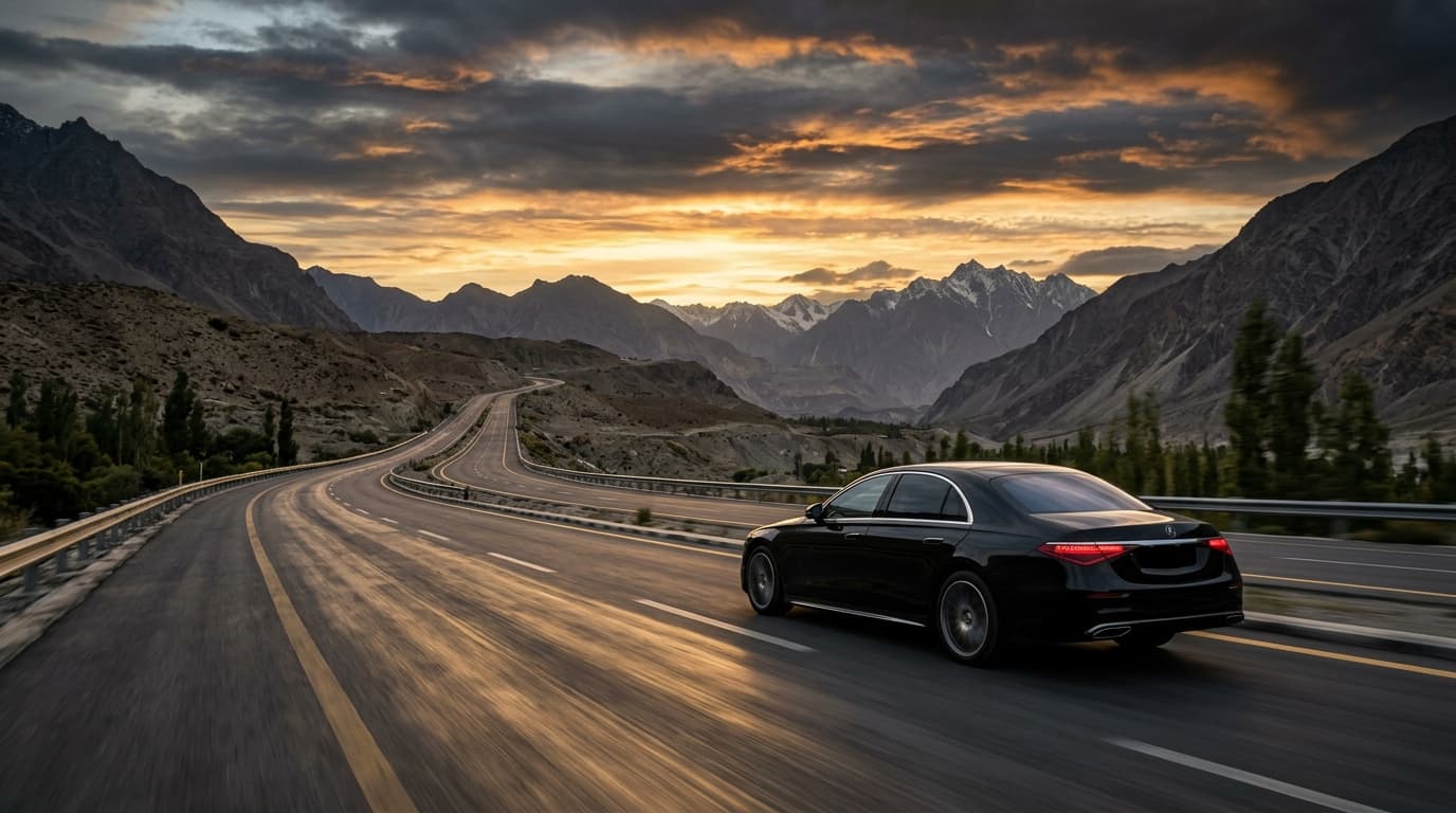 Luxury vehicle on open road